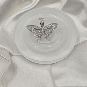 Statement Sterling Silver 925 Iced CZ Butterfly Luxury Pendant